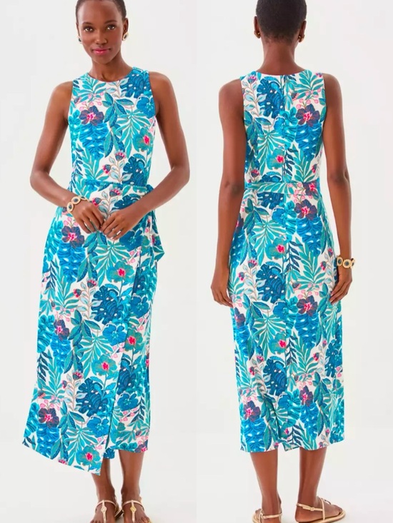 Lilly Pulitzer Dresses & Skirts - L NWT Lilly Pulitzer Estela Midi Dress in Breezy Aqua Best Fronds Forever